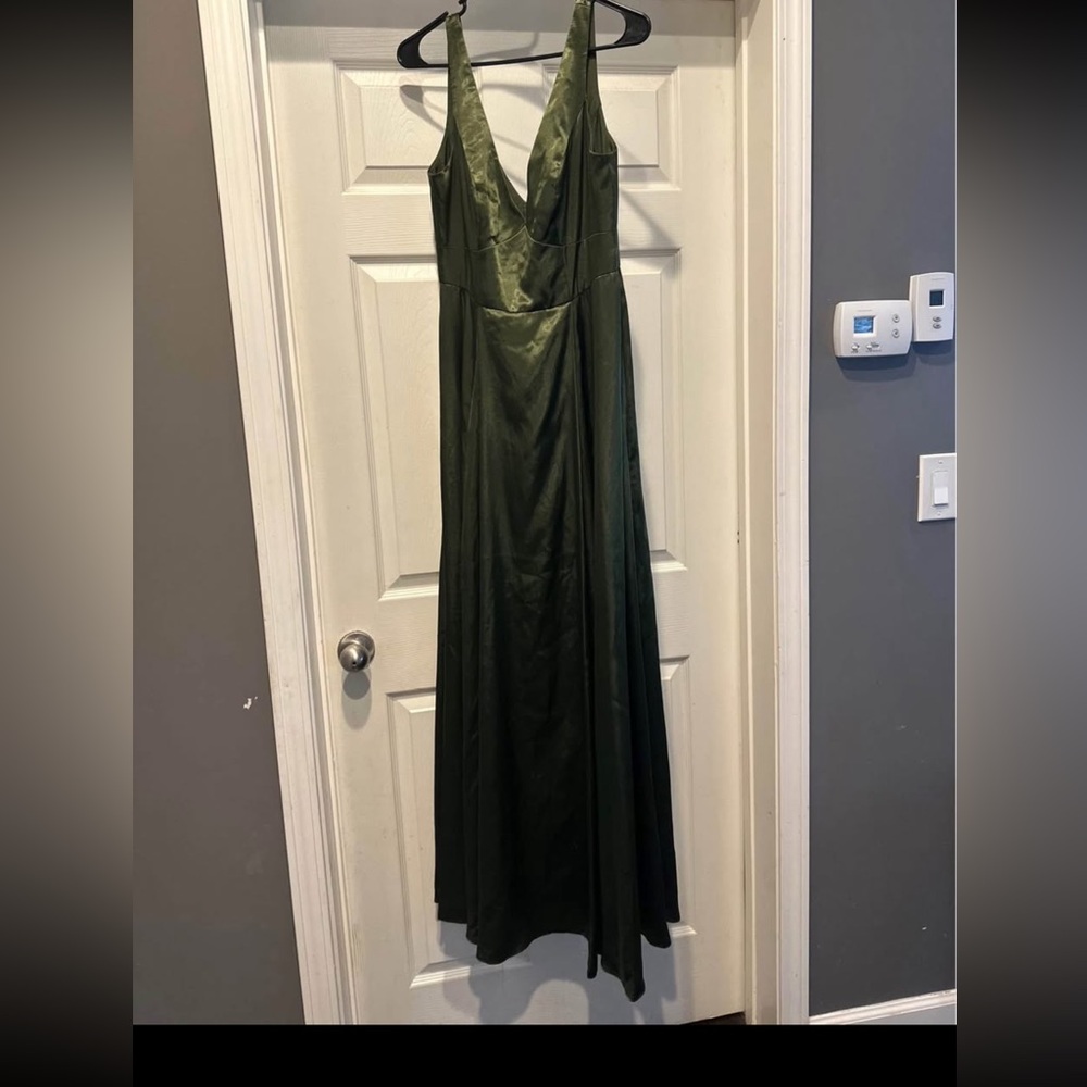 David’s Bridal Signature Deep Green Olive Maxi Bridesmaid Dress